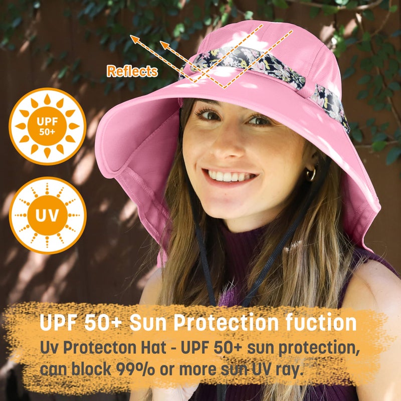 Solaris UPF 50+ Women's Wide Brim Sun Hat â€“ Lightweight Foldable with Detachable Scarf & Neck Cover, UV Protection for Hiking, Beach, Gardening - Image 2